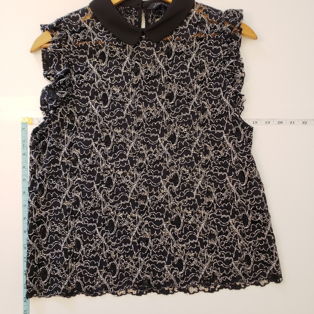 Zara Woman Sheerlace Black and White Sleeveless Ruffle Top - Picture 5 of 5